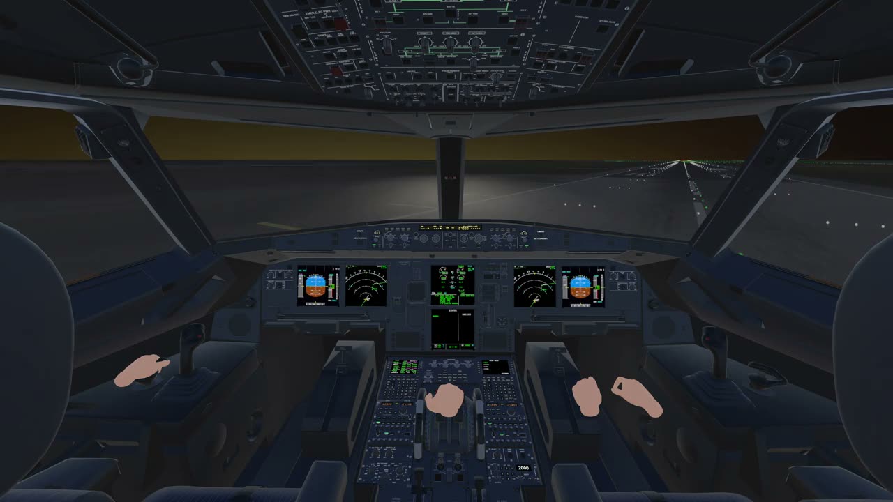 The Segla cockpit from the jump seat, both pilot seats and the glareshield